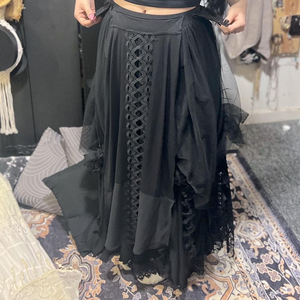 One of a kind Witchy boho mori fairy style black wedding music festival skirt